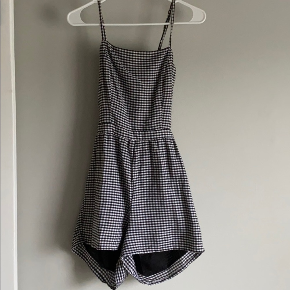 Plaid open back romper